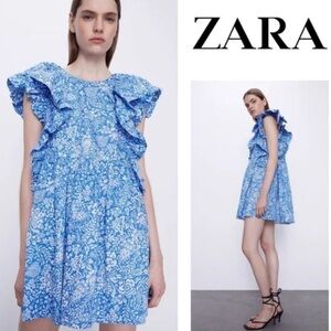Zara Blue Floral Dress Medium